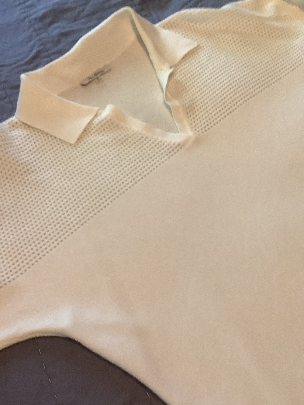 Textured Cream Knit Polo Shirt with Open Collar